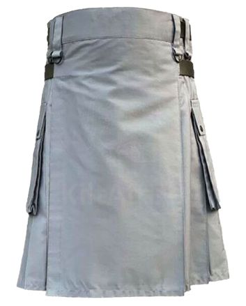 Grey Cargo Pockets Utility Kilt