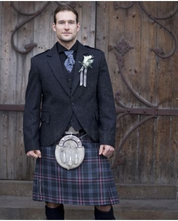 Hebridean Heather Tartan Charcoal Tweed Kilt Outfit