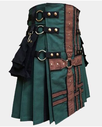 Hunter Green With Brown Medieval Modern Hybrid Kilt