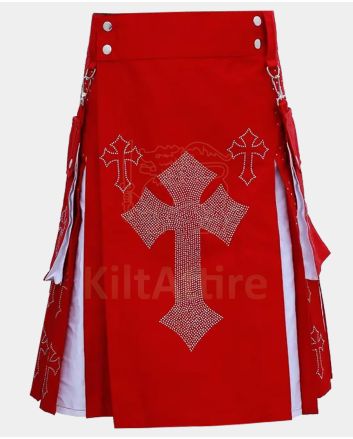 Latin Cross Red and White Christmas Kilt with Rhinestones