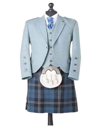 Lovat Blue Tweed Jacket With Ramsay Blue Tartan Kilt Outfit