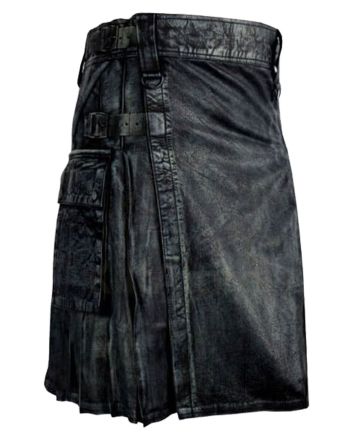 Mens Black Leather Kilt