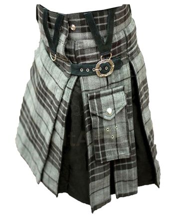 Modern Grey Box Pleated Hybrid Kilt