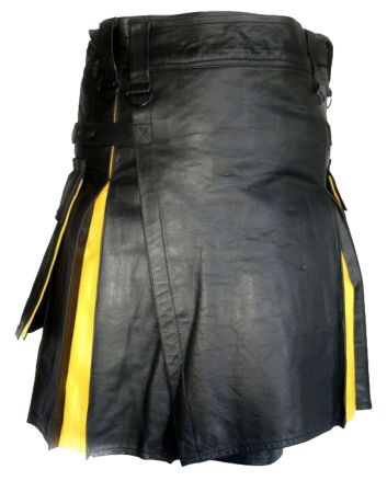 New Genuine Two Tone Leather Hybrid Kilt