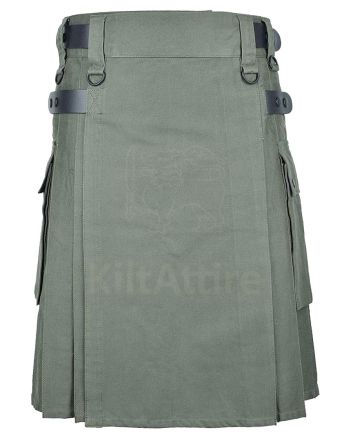 Olive Green Cotton Utility Kilt For Men