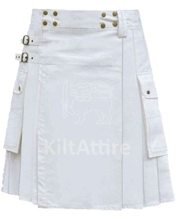 Premium Quality Scottish White Utility Kilt With Cargo Pockets