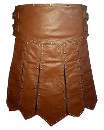Premium Quality Studded Brown Leather Gladiator Kilt