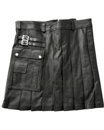 Real Leather Pleated Clubwear Utility Kilt