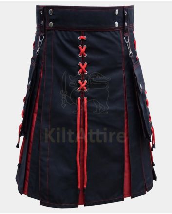 Red Pleats and Black Hybrid Laces Christmas Kilt