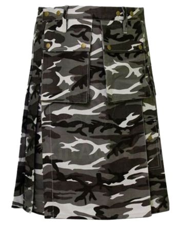 Two Front Pocket Camouflage Utility Kilt Urban