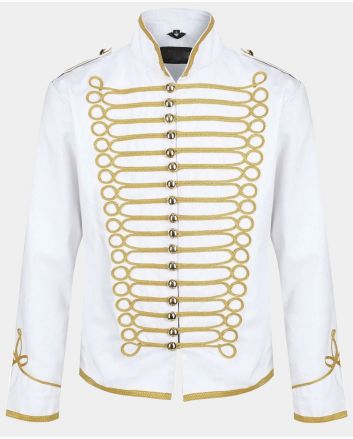 White Hussar Parade Jacket Mens Military and Army Drummer Musician Jacket