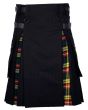Black Cotton Buchanan Tartan Scottish Utility Cargo Hybrid Kilt