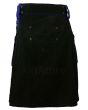 Black Deluxe Modern Kilt And Blue Straps Style With Blue Cargo Pocket