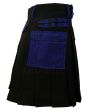 Black Deluxe Modern Kilt And Blue Straps Style With Blue Cargo Pocket Side
