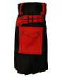 Black Deluxe Modern Kilt And Red Straps Style With Red Cargo Pockets