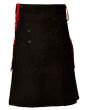 Black Deluxe Modern Kilt And Red Straps Style With Red Cargo Pockets Front