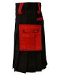 Black Deluxe Modern Kilt And Red Straps Style With Red Cargo Pockets Side