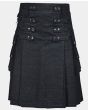 Black Denim Utility Kilt For Men