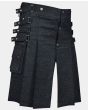 Black Denim Utility Kilt For Men