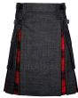 Black Denim Wallace Scottish Utility Cargo Hybrid Kilt