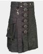 Black Heavy Denim Kilt With Straps