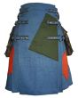 Blue Jean Denim Utility Kilt For Men With Cargo Pocket