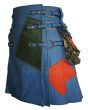 Blue Jean Denim Utility Kilt For Men With Cargo Pocket Sides
