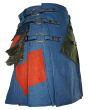 Blue Jean Denim Utility Kilt For Men With Cargo Pocket Side