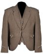 Brown Scottish Tweed Argyle Kilt Jacket With 5 Button Vest