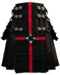 Fashionable Red Cross Black Leather Gothic Kilt For Men