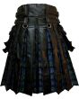Fashionable Red Cross Black Leather Gothic Kilt For Men Back