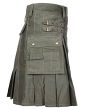 Heavy Cotton Olive Green Classic Utility Kilt Side