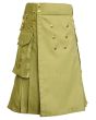 Khaki Utility Kilt With Gold Button