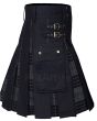 Mens 100% Cotton Jeans Hybrid Box Pleated Tartan Utility Kilt Side