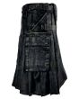 Mens Black Leather Kilt Side