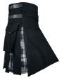 Premium Quality Black Cotton With Black Watch Tartan Hybrid Kilt