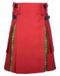 Red Cotton And Irish Tartan Hybrid Utility Kilt